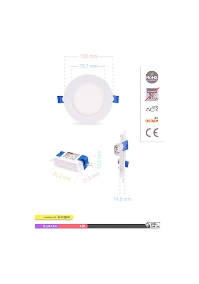 ACK Sıva Altı Yuvarlak LED Panel Armatür 3000K AP01-00600 Beyaz