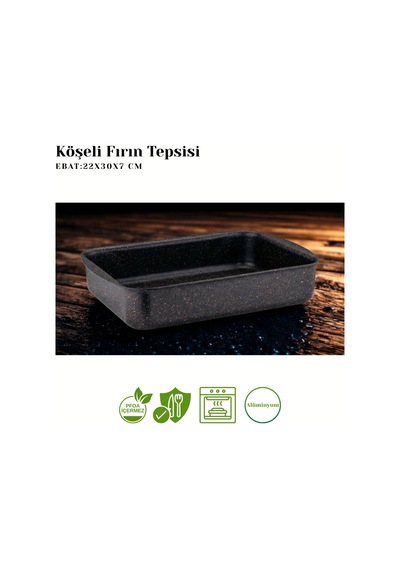 22x30 Cm Granit Köşeli Tepsi - Siyah Siyah