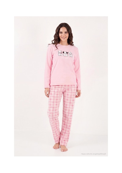 Lela Desenli Yumuşak Dokulu Kışlık Polar Pijama Takımı Kadın Pijama Takımı 6575031 Pembe