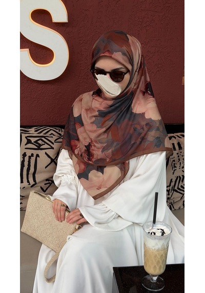 Qalortex Scarf Pamuklu Soft Meva Desen Eşarp-çikolata Çikolata