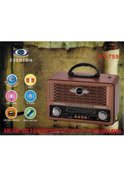 Everton Rt-759 Bluetooth Fm-usb-tf-aux Solarlı Şarjlı Nostaljik Radyo