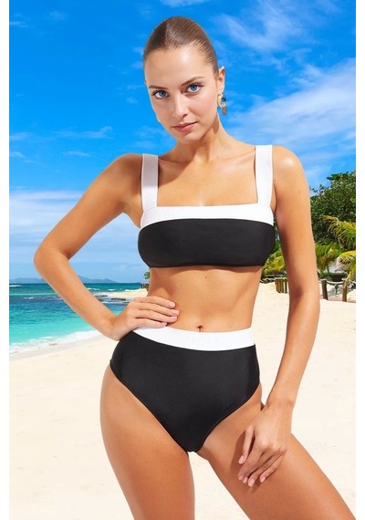 Ersefa Tasarım Bikini Takımı Hızlı Kuruyan Premium Kalite Esnek Kumaş Uv Siyah - Beyaz