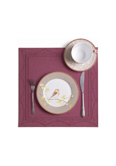 Nakışlı Deri Amerikan Servis 2'li Set Çift Taraflı Kare Supla 40x40 Cm Olise Bordo