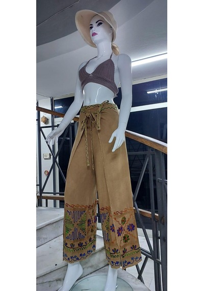 Eren Style Otantik Nakış İşlemeli Harem Şalvar Bulmaca Pantolon 103 Cm -8719 Bej