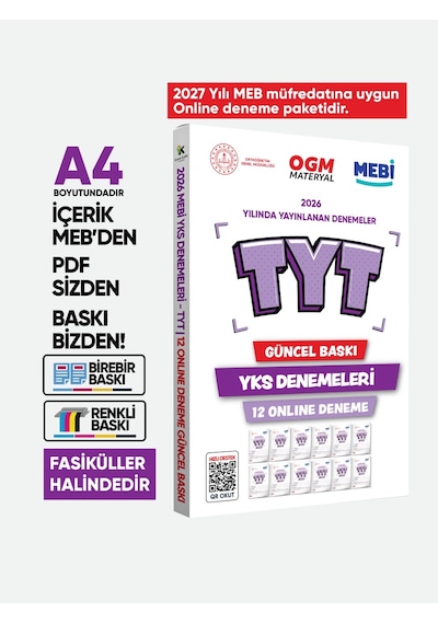 2026 YKS-TYT MEBİ OGM Güncel Seri Online Deneme 12li SET BASKI ÜCRETİ