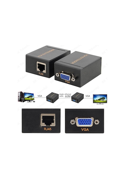 VGA Extender 60 Metre RJ45 Cat5e/Cat6 Ağ Kablosu VGA Uzatıcı