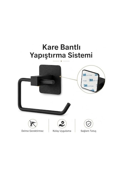 Yapışkanlı Siyah Kare Açık Tuvalet Kağıtlığı Wc Kağıtlık Tuvalet Kağıdı Askısı Diğer