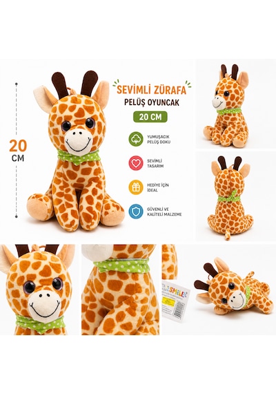 Sevimli Zürafa Peluş Oyuncak 20 Cm Yumuşak & Dekoratif Açık Kahverengi