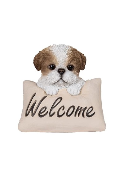 Gift Ltd Shi Tzu Yavru Köpek Hoş Geldiniz İşaretli - Kahverengi Ve Beyaz Heykel Diğer