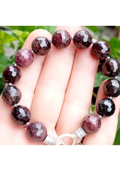 2635 Faset Kesim Garnet Rondela Zirkon El Yapımı Bileklik Bordo