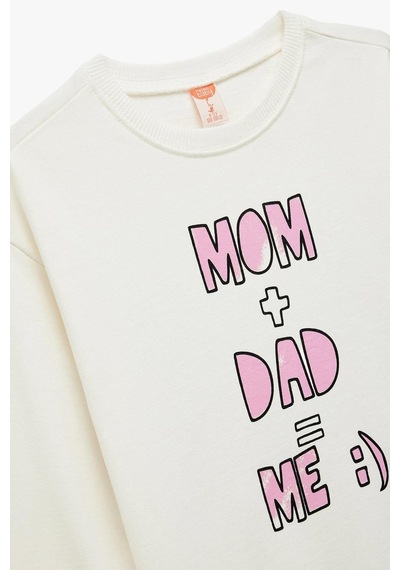 Koton Kız Bebek Pamuklu Uzun Kollu Bisiklet Yaka Baskılı Sweatshirt Ekru