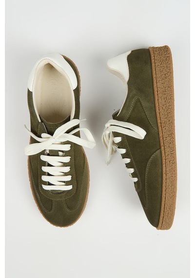 Krahe Palminteri 2 Erkek Hakiki Deri Bağcıklı Haki-ekru Sneakers