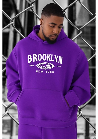 Benroma Brooklyn Baskılı Büyük Beden Sweatshırt Mor