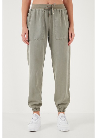 Lela Regular Fit Yüksek Bel Lastikli Paça Jogger Spor Bayan Pantolon 668Yp5039 Haki