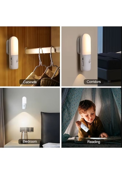 Hareket Sensörlü Led Gece Lambası Kablosuz Usb Şarjlı Merdiven Koridor Yatak Odası Bebek Odası Aplik Çok Renkli