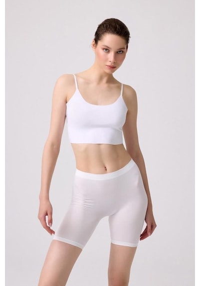 Cottonhill Premium - Kadın Beyaz Ultra-rahat Seamless Yüksek Bel Uzun Paça Boxer Beyaz