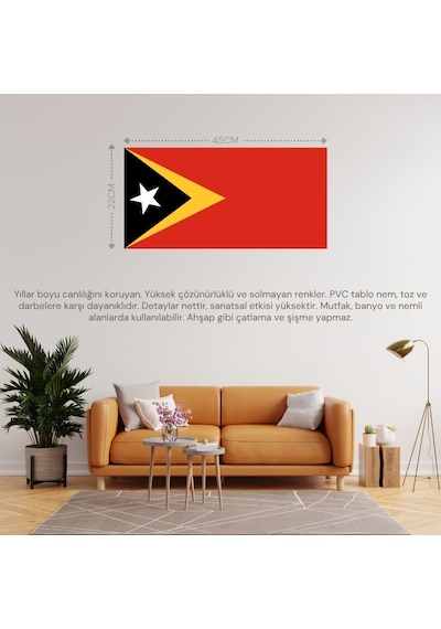 Doğu Timor Ülke Bayrağı 45x22cm Duvar Tablosu Çerçevesiz Pvc Tablo