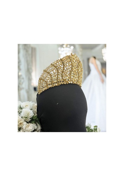 Kristal Taşlı Gelin,kına,nişan,söz,after,bride,party Taç 2 Sarı - 707821387 Sarı