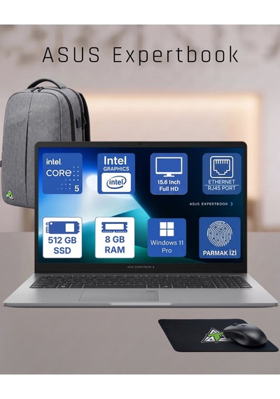 Asus ExpertBook P1503CVA-C516512G0DTKD24 Core 5 210H 8 GB 512 GB SSD 15.6" W11P Dizüstü Bilgisayar