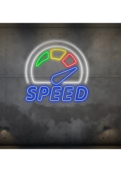 Speed Yazılı Ve Şekilli Neon Tabela Mavi