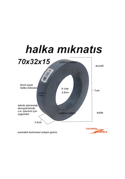 Mıknatıs Halka Siyah 70x32x15 Yuvarlak Mıklatıs Simit Tip Daire K