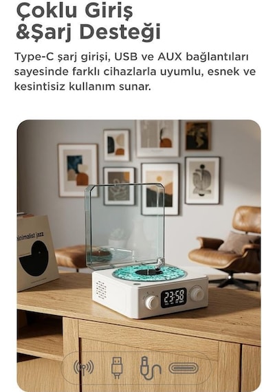 Torima Q3 Bluetooth 5.0 Dijital Saatli Pikap Tasarımlı Radyolu Şarjlı Hoparlör