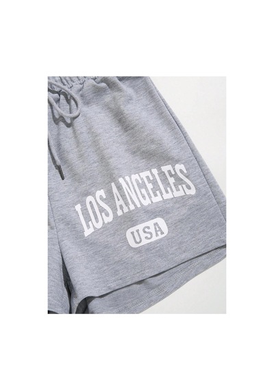 Tarzsokak Letter Graphic Drawstring Waist Track Şort Gri
