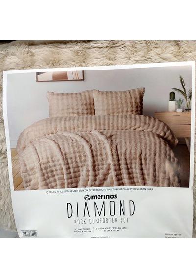 Merinos Diamond Kürk Comforter Set Çift Kiş Yorganseti-bubble Bej Bej