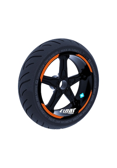 Double Stripe Tasarımlı Alev Turuncusu Jant Şeridi Sticker Çınar Extreme