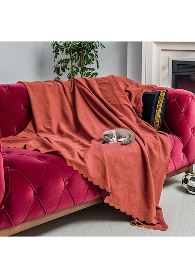 Kaymaz Koltuk Örtüsü Çift Taraflı Mikrofiber Şönil 175x350 Cm Xl- Kiremit Kedi Köpek Ve Çocuk Dostu Kiremit