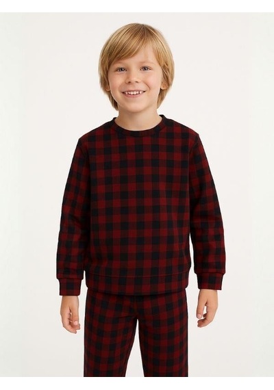 Zekids Erkek Çocuk Kareli Yumuşak Dokulu Pijama Takımı-16049 Bordo