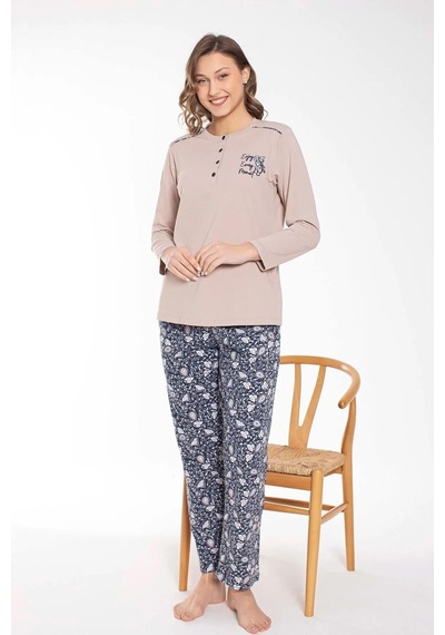 Senfoni Kadın Düğme Yaka Uzun Kol Pamuklu Pijama Takımı 6021 -1 Adet 001 Senfoni Kadın Düğme Yaka Uzun Kol Pamuklu Pijama Takımı 6021 -1 Adet 001