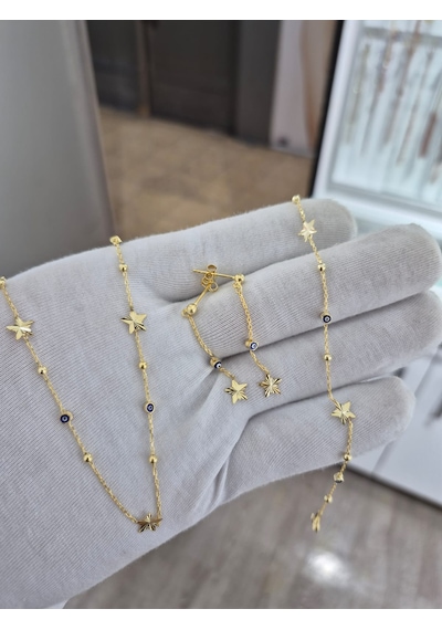 925 Ayar Papatya Silver Kalemli Yıldız Takım Set.nazar Gözlü Set.yıldızların Dansı.rose.gold.rodaj Gümüş