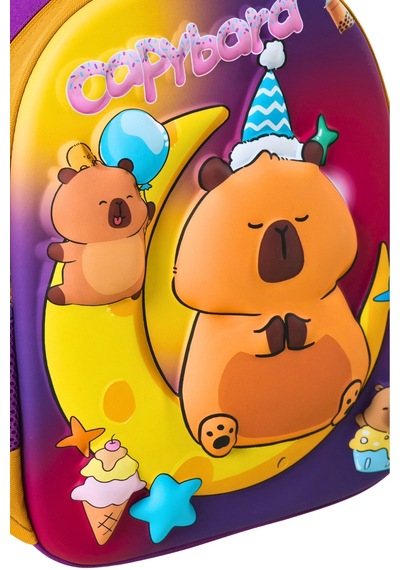 Capybara Lisanslı Çocuk Okul Sırt Çantası Eva Ön Yüzeyli Mor