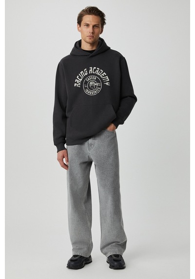 Grımelange Edgar Erkek Yumuşacık Kapüşonlu Oversize Antrasit Sweatshirt
