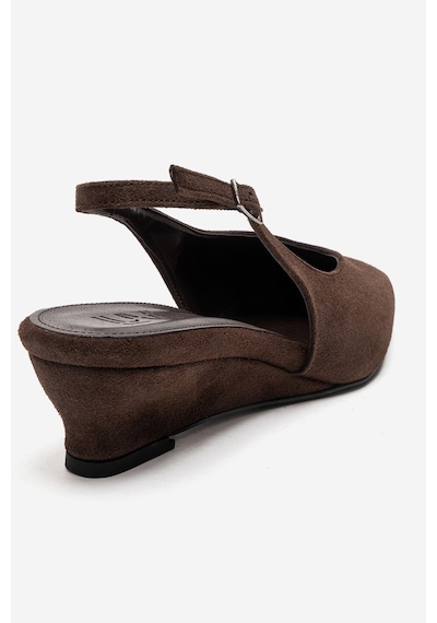 Luvishoes Rosella Kahverengi Süet Mini Dolgu Kadın Topuklu Ayakkabı