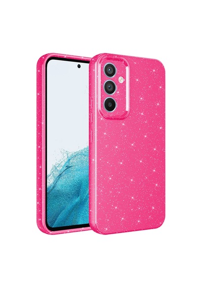 Samsung Uyumlu Galaxy A14 Kılıf Kamera Korumalı Simli Lüks Zore Koton Kapak Pembe Koyu