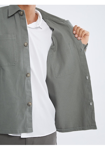 Lcw Vision Haki Regular Fit Uzun Kollu Gabardin Erkek Gömlek Ceket