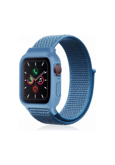 Apple Watch 42mm Hasırlı Cırtcırtlı Kasalı Kordon Saat Değildir - Mavi