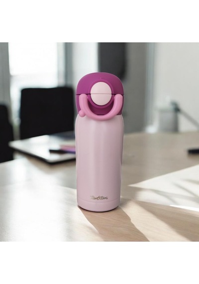 Kapaklı Paslanmaz Çelik Pipetli Termos Pembe 350 Ml Açık Pembe