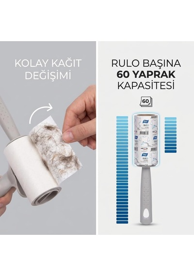 3'lü Set Tüy Toplayıcı Rulo Toplam 180 Yaprak 3x60 Kıyafet, Koltuk, Evcil Hayvan Kedi/köpek Tüyü Ve Saç Temizleme Rulosu