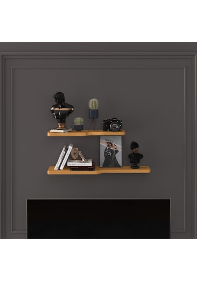 Asra Trend Kıvrımlı Duvar Rafı DRF-03 %100 MDF 2'li Dekoratif Organizer Kitaplık Petra