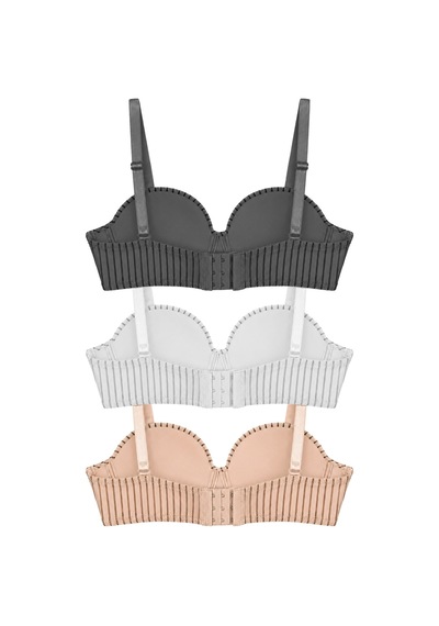 Cottonill Seamless Bra - Striva Mikro Çizgi Desenli Balenli Kadın Sütyen 3'lü Paket-2 Çok Renkli