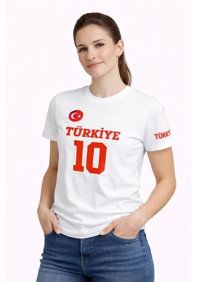 İkales Türkiye Ay Yıldız Baskılı 10 Numara Forma Tişört Taraftar T-shirt - Beyaz