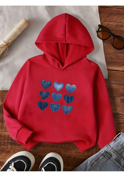 Uyguntarz Unisex Jean Kalp Desenli Baskılı Oversize Genel Kırmızı