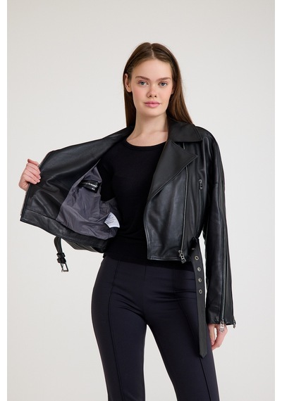 Oversize Biker Bayan Deri Ceket Vb-8 Bk-2518 - 23350 Siyah