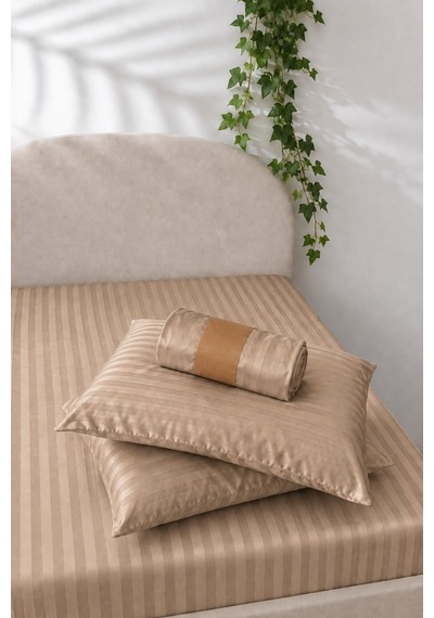 Çizgili Saten Çarşaf Takımı Seti Lastikli Yumuşak & Parlak Tek/çift/battal Boy 30 Cm Yükseklik Şampanya Çizgili Saten Çarşaf Takımı Seti Lastikli Yumuşak & Parlak Tek/çift/battal Boy 30 Cm Yükseklik Şampanya