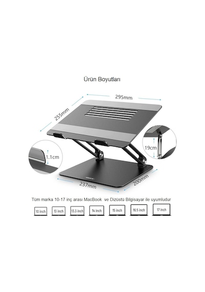 Triline Full Alüminyum Ayarlanabilir Apple Uyumlu MacBook Laptop Standı 10-17