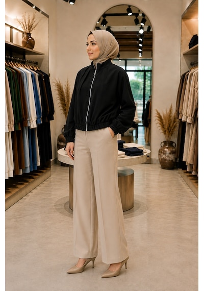 Sevitli Bomber Ceket-siyah-5941