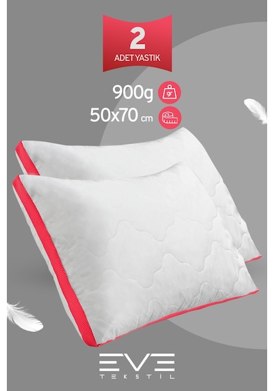 2 Adet Klimax Pembe Serisi Kılıflı Fermuarlı Klimali Antialerjik Silikon Nano Elyaf Yastık 50x70cm Beyaz